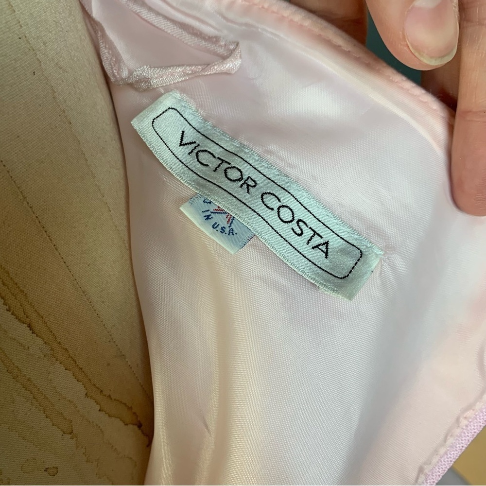 Victor Costa Women's Pink Satin Size 8 Strapless With Waist Bow Dress Vintage - Picture 9 of 12